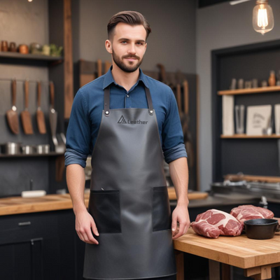 Grey leather Butcher shop apron 