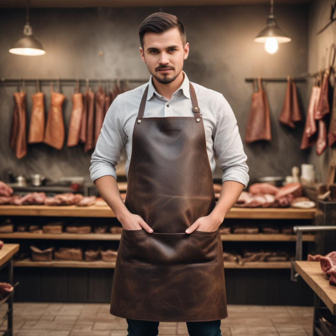 Heavy-Duty brown Leather Butcher Apron 