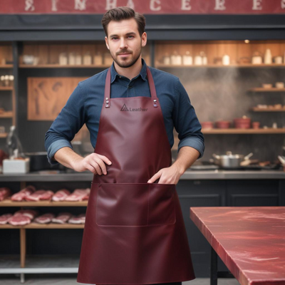 Dark Red Butcher leather apron 