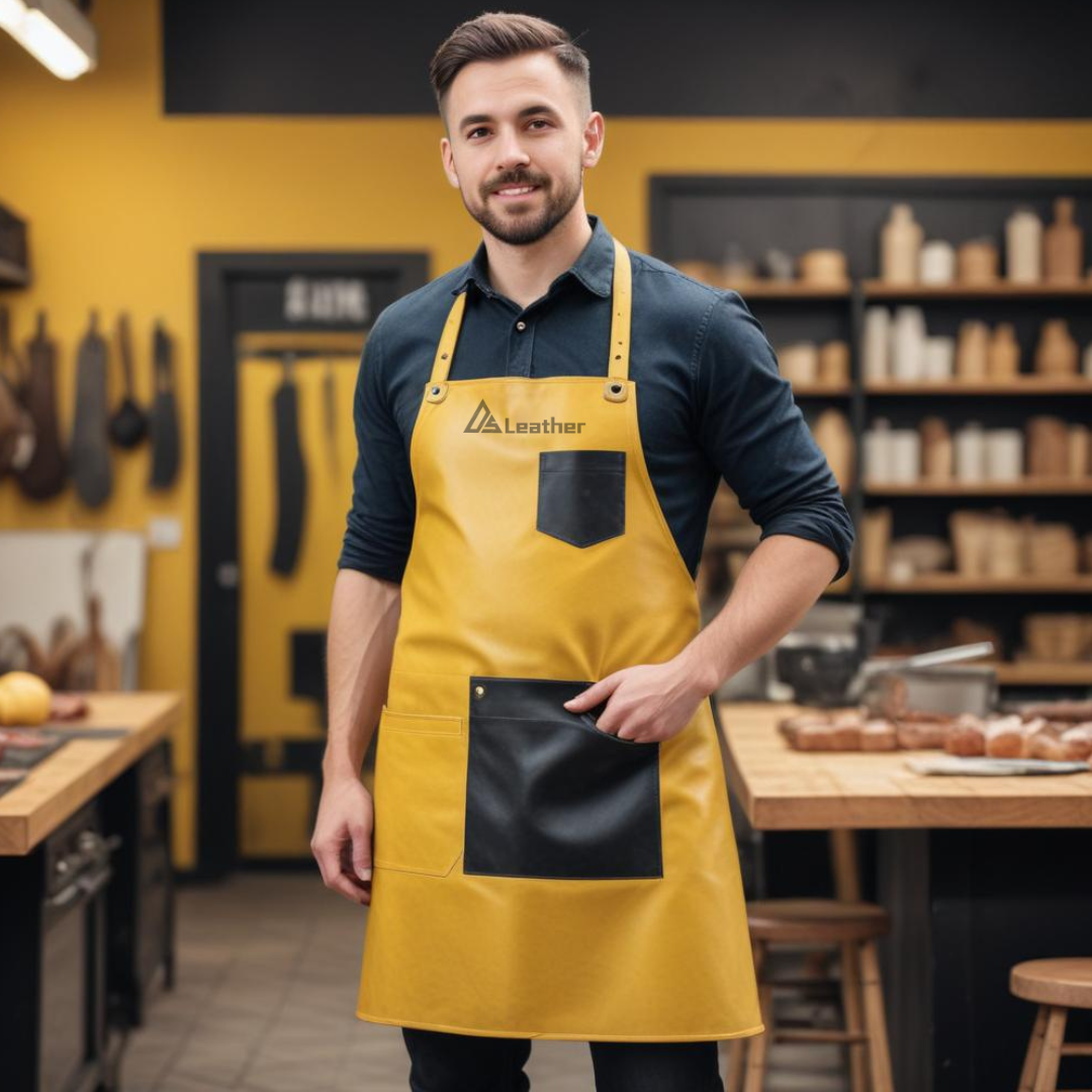 Stylish Yellow Leather Butcher Apron