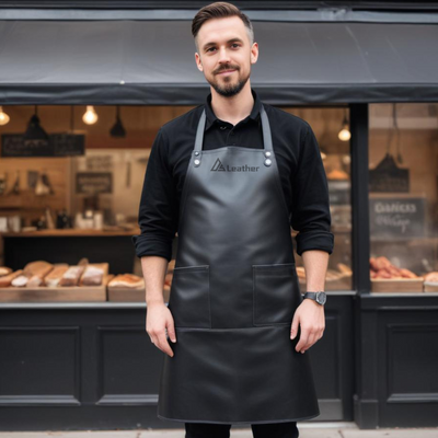 Traditional Black Leather Butcher Apron