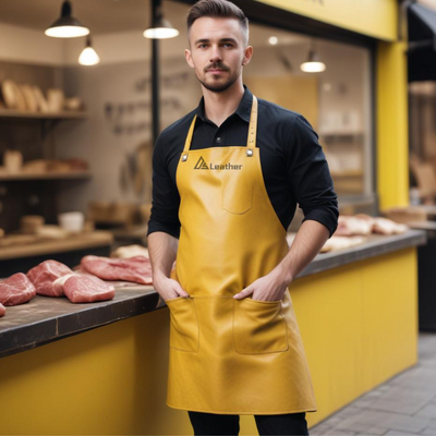 Sleek yellow Leather Butcher Apron