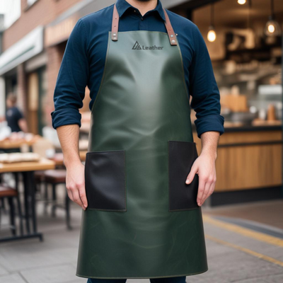 Dark green leather Butcher apron 