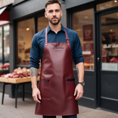 Supreme dark red Leather Butcher Apron