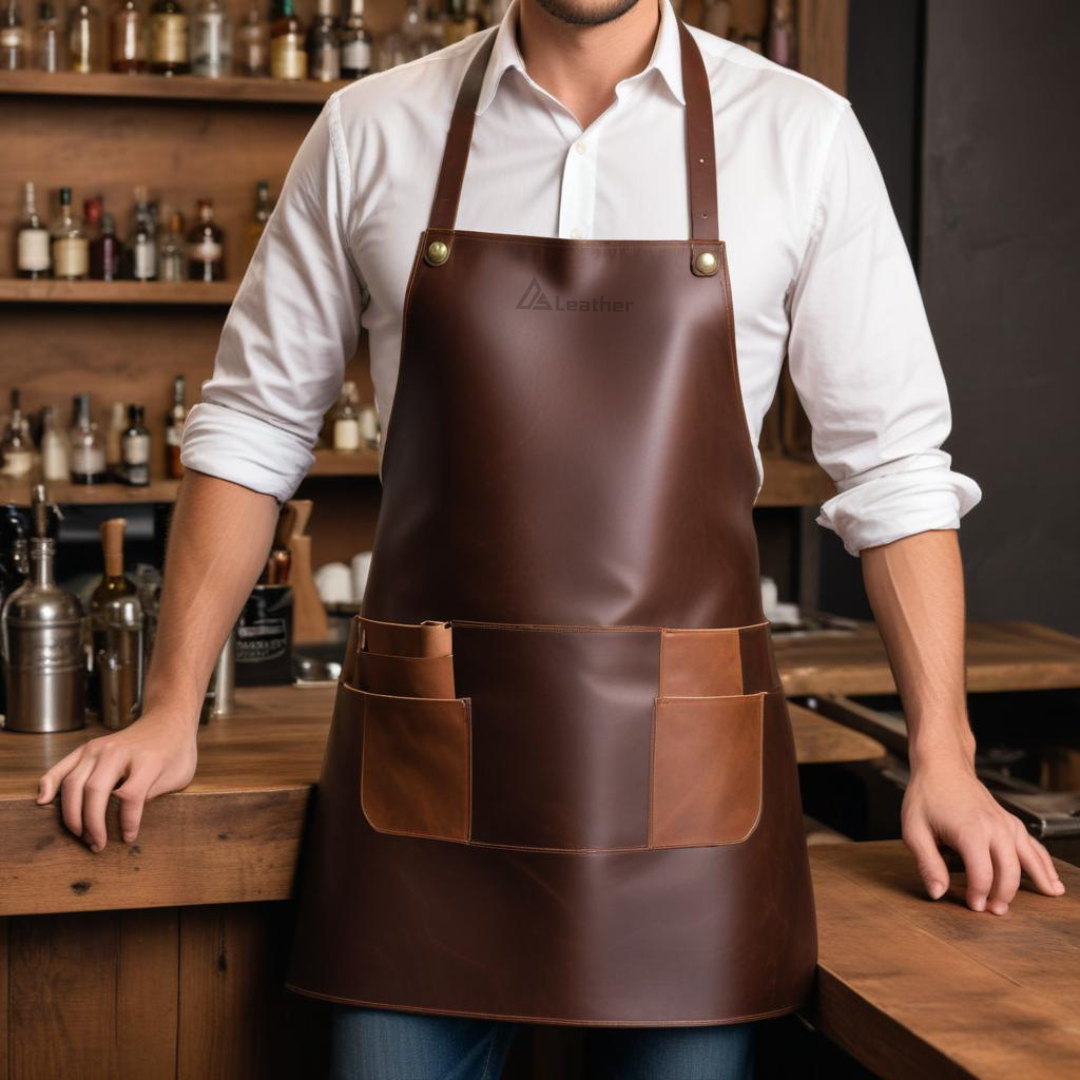 Vintage dark brown Leather Apron for Bar Enthusiasts