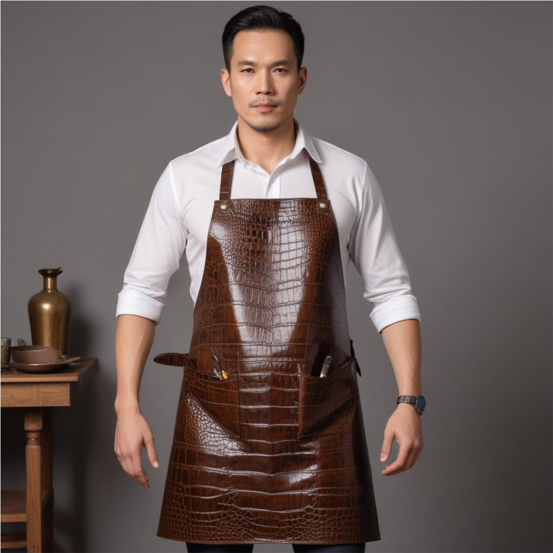 Crocodile Pattern Brown Leather Bar Apron 