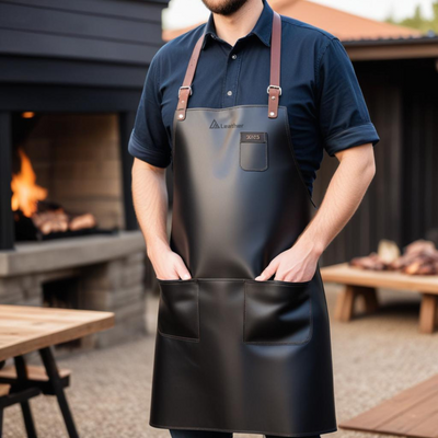 Soft leather BBQ apron black with adjustable straps 