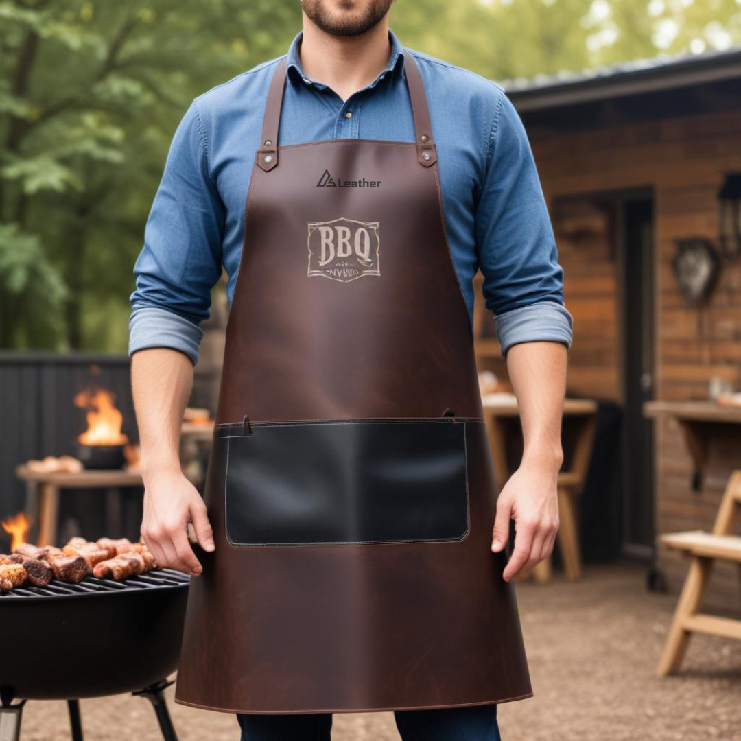 Dark brown leather BBQ apron 