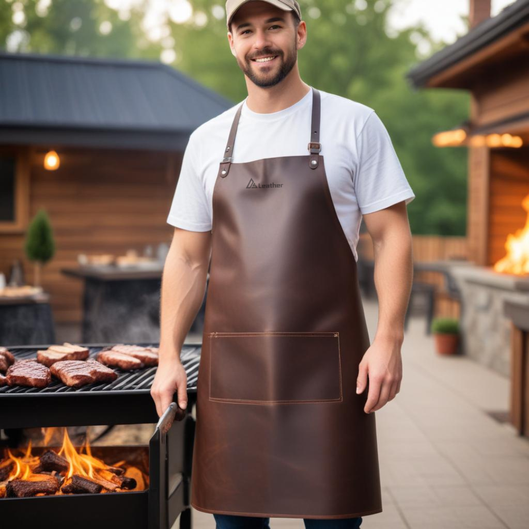 Barbeque chefs leather apron brown 