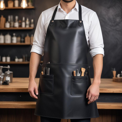 Barber apron with leather straps 