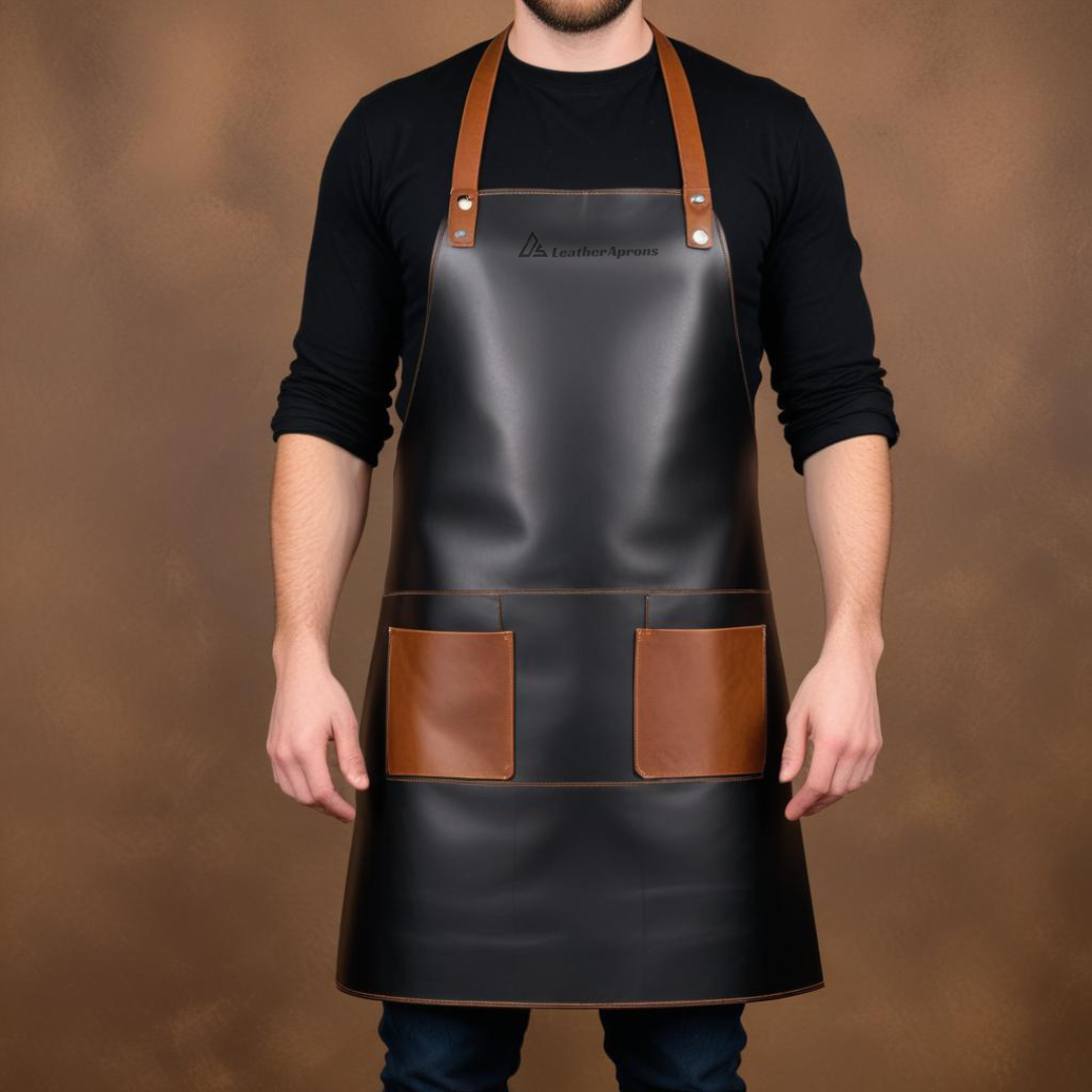 Modern dark brown leather Apron for Bartender Chic