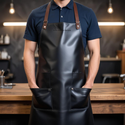 Black Leather barber shop apron 