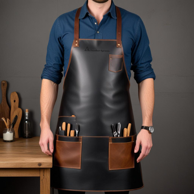 Heavy duty bartender leather apron with straps 