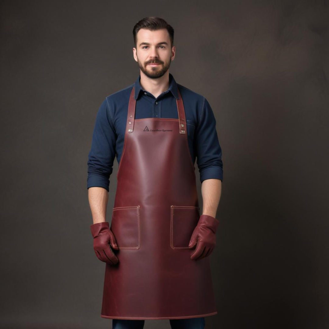 Red blacksmith apron with tools pockets 