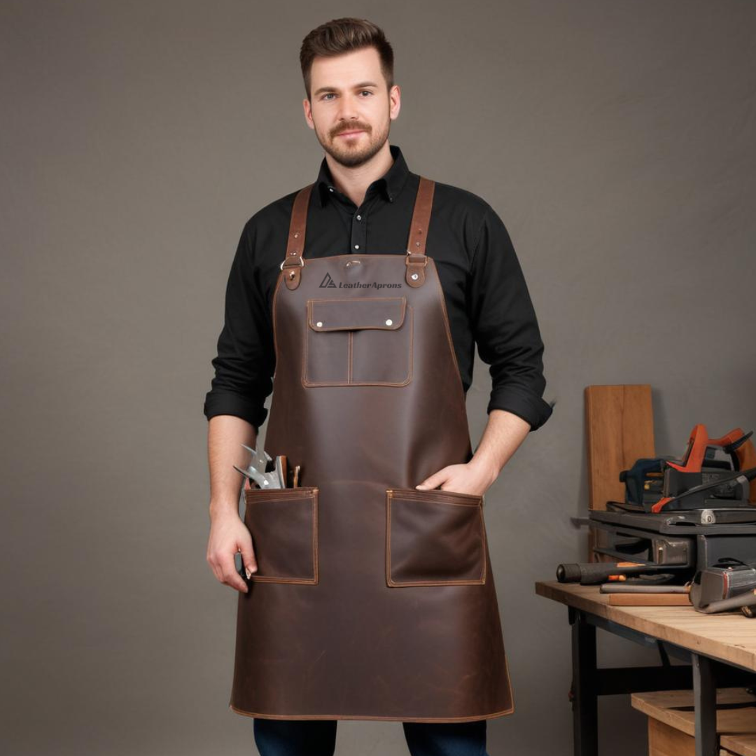 Brown leather blacksmith apron 