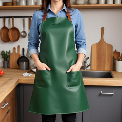 Women Chef green leather apron 