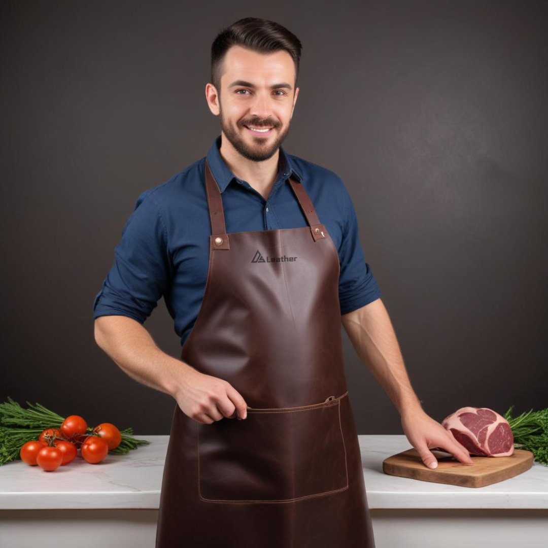 Dark brown leather cross back Chef Apron 