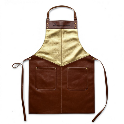 Golden and Brown Leather Shop Apron With adjustable straps 