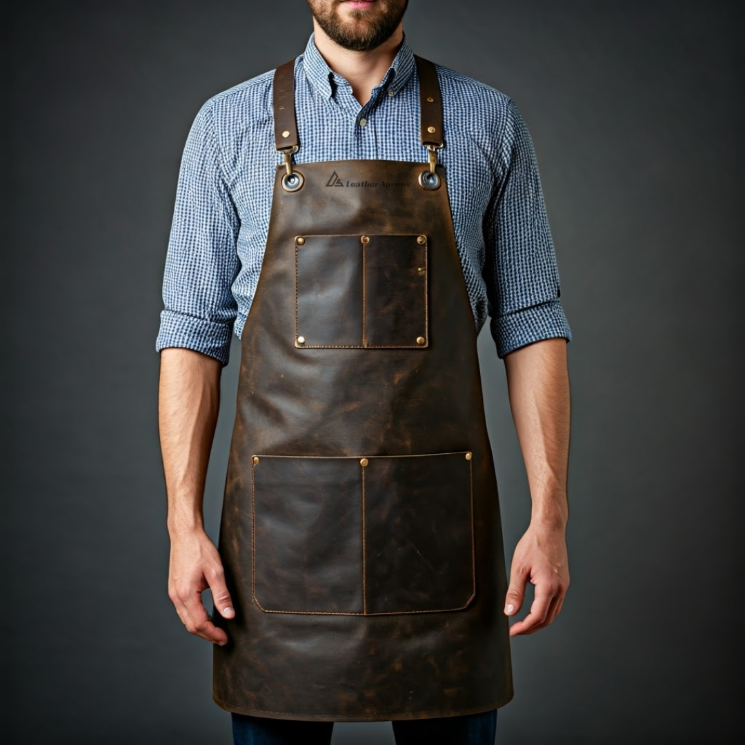 Crazy Horse Leather Woodworking brown Apron 