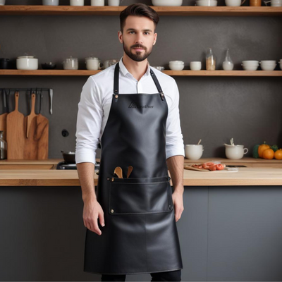 Real Leather Chef Apron black 