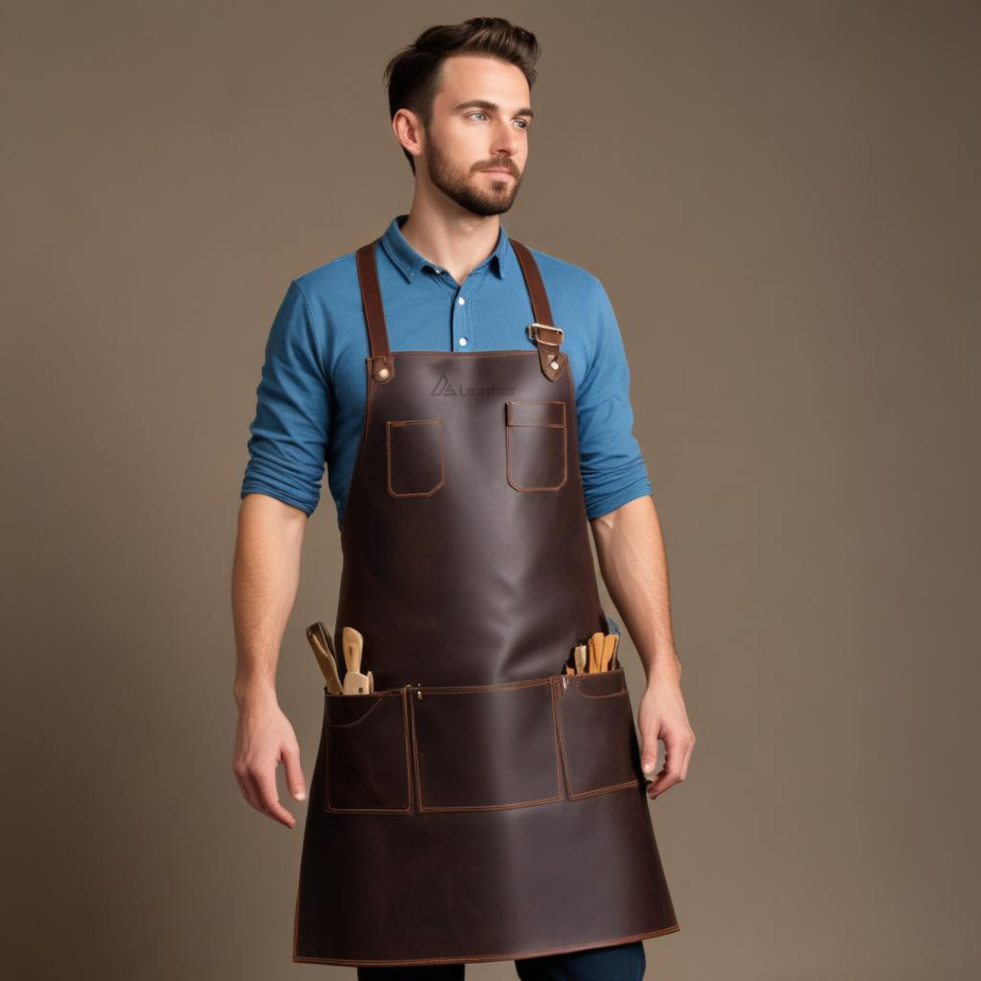 Leather Woodworking Shop Apron dark brown 