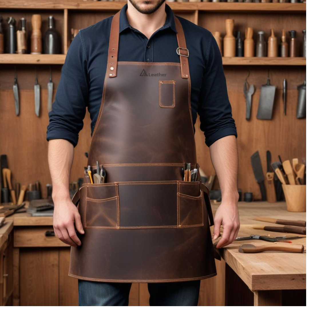 Thick Leather Woodworking Apron brown 