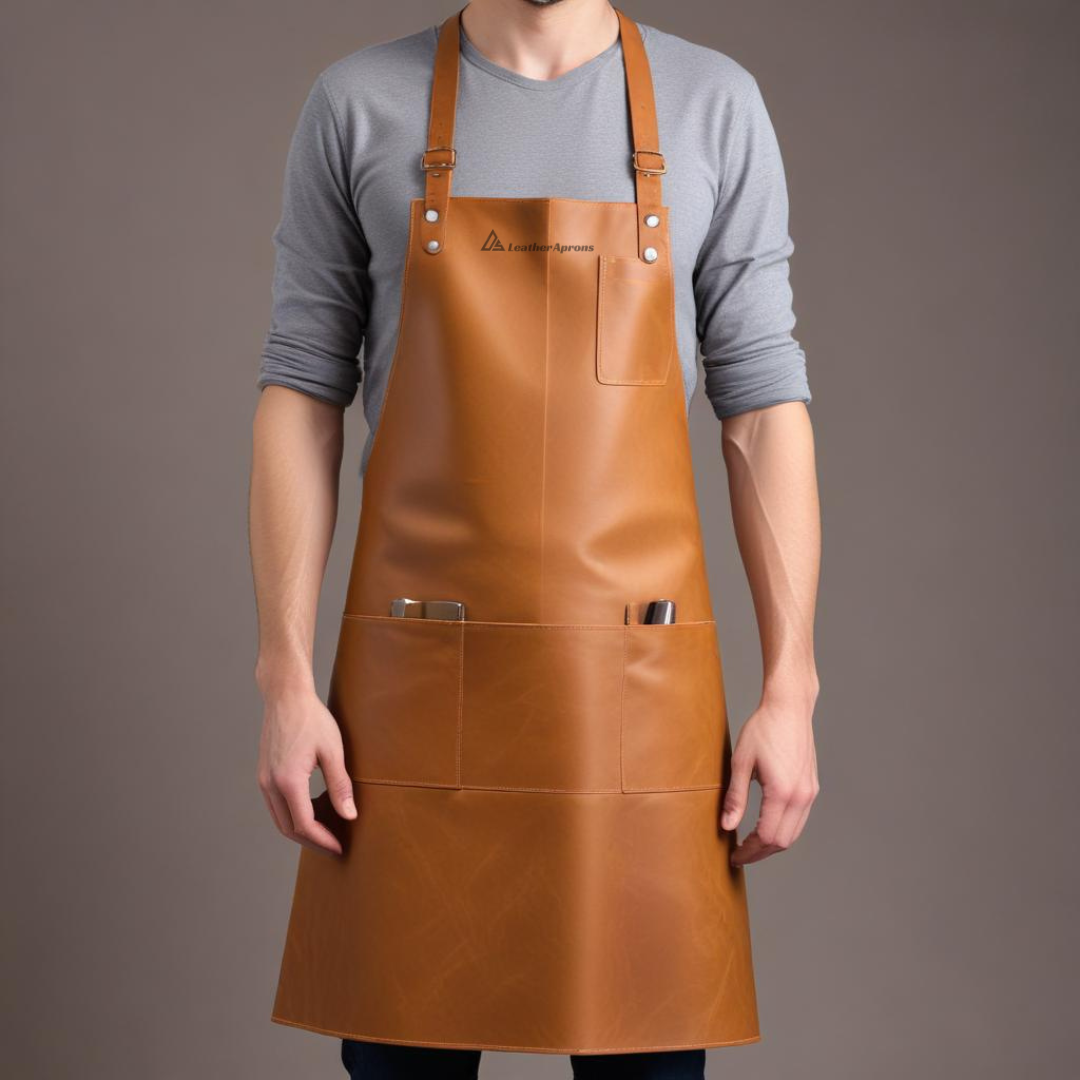 Soft brown bar leather apron with adjustable straps 