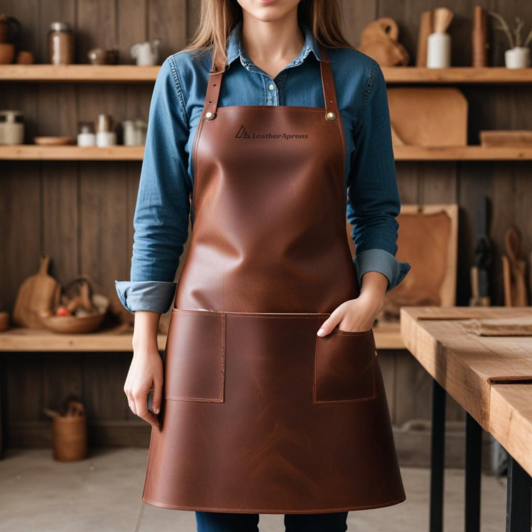 Women's welding apron brown leather 