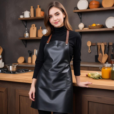 Womens leather apron for cooking black colour 