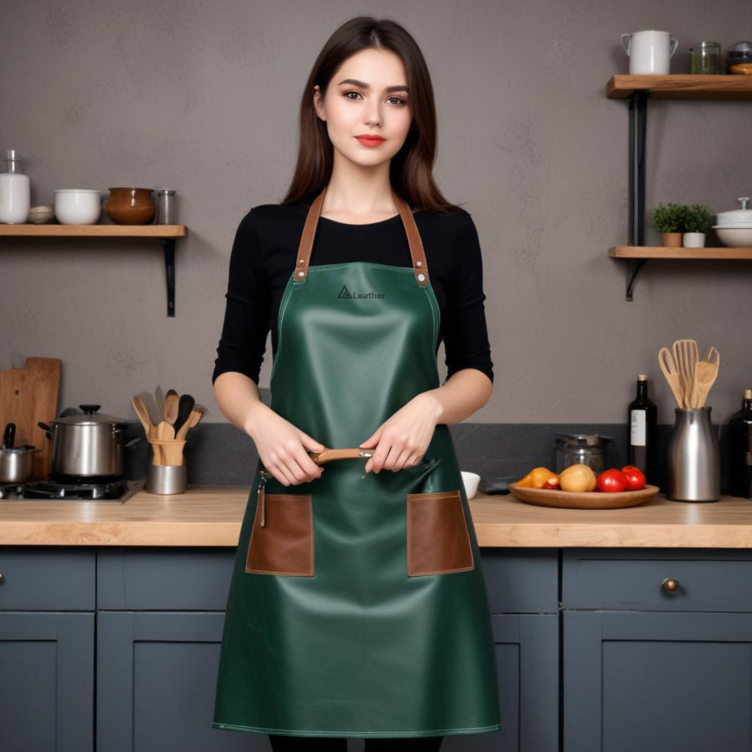 Soft green leather apron for girls 