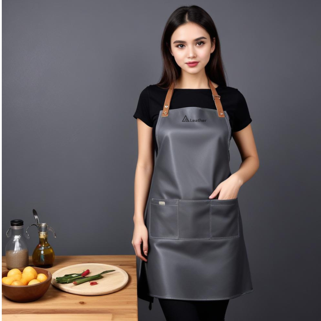 Womens Cooking Grey Leather Apron 