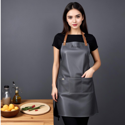 Womens Cooking Grey Leather Apron 